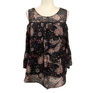 Westport Floral Paisley Cold Shoulder Bell Sleeve Blouse